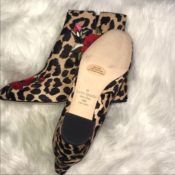 Kate Spade Floral Leopard Cow Hair Ankle Boots NEW - Picture 6 of 7